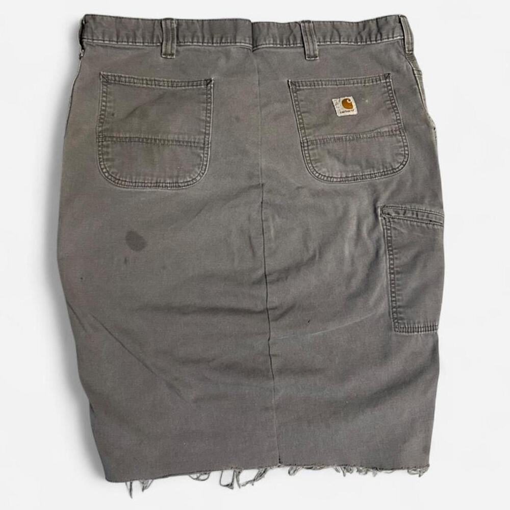 Size 16 upcycled distressed Carhartt grey denim contoured pencil skirt